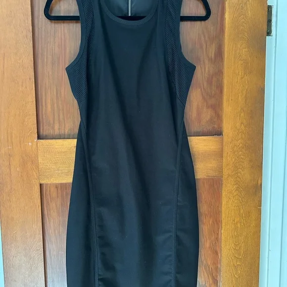 Helmut Lang Black Compress Mesh Trim Cutout Twill Sleeveless Dress - Picture 2 of 8